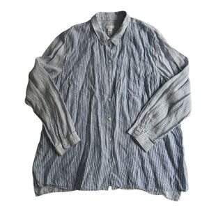 J. Jill Love Linen Blue Striped Button-Up Shirt Blouse Women’s XL Petite Casual